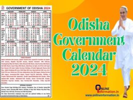 Odisha Government Calendar 2024